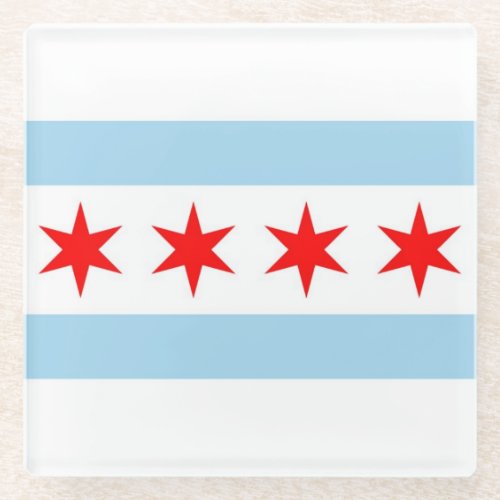 Glass coaster with flag of Chicago Illinois USA