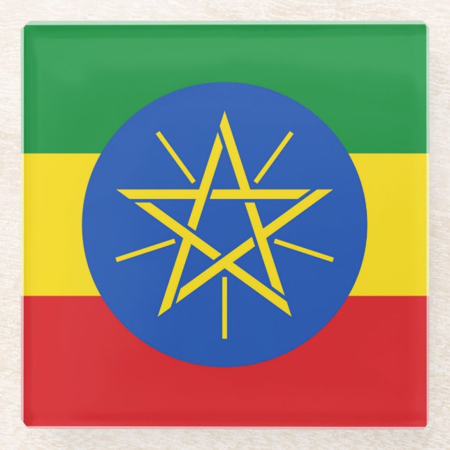 Glass coaster with flag of Ethiopia (Front)