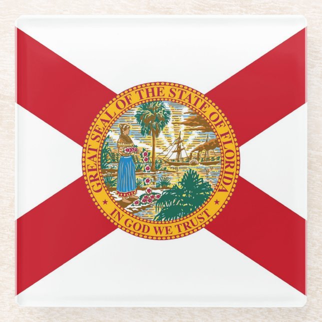 Glass coaster with flag of Florida, USA (Front)