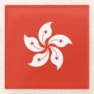 Glass coaster with flag of Hong Kong