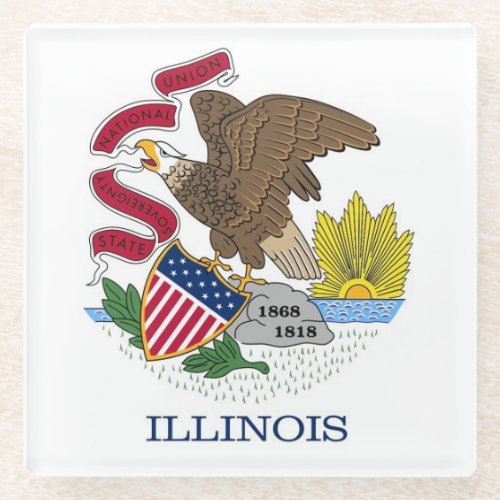 Glass coaster with flag of Illinois USA