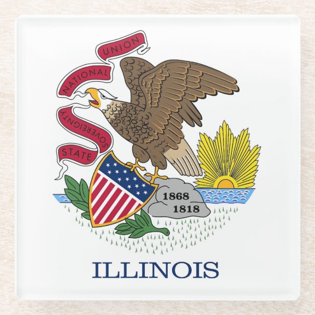 Glass coaster with flag of Illinois, USA (Front)