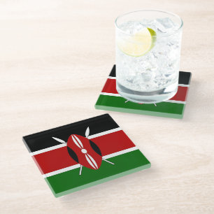Glass coaster with flag of Kenya Design