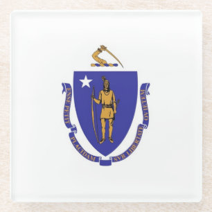 Glass coaster with flag of Massachusetts, USA