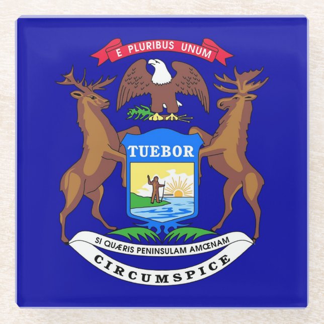 Glass coaster with flag of Michigan, USA (Front)