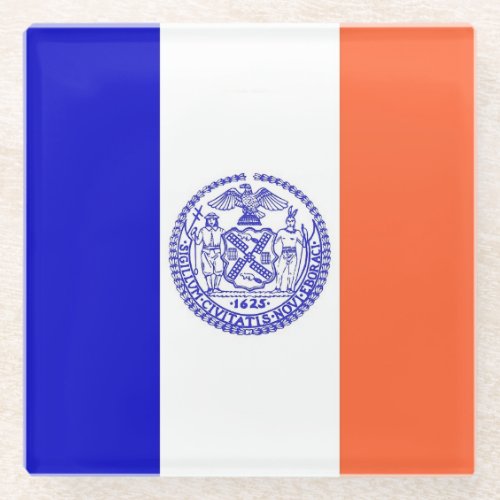 Glass coaster with flag of New York City USA