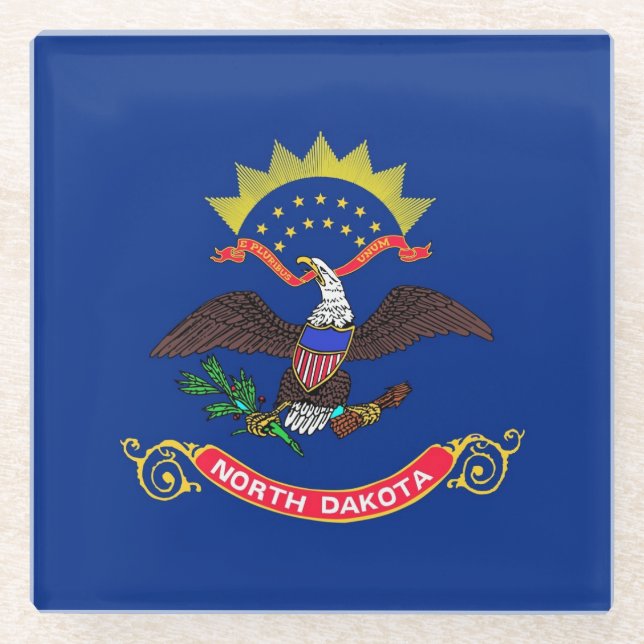 Glass coaster with flag of North Dakota, USA (Front)