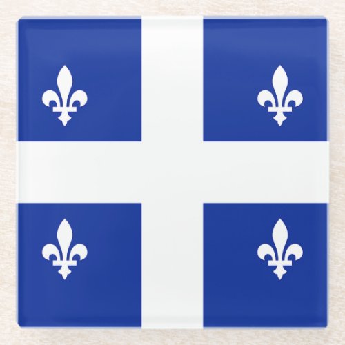 Glass coaster with flag of Quebec Canada
