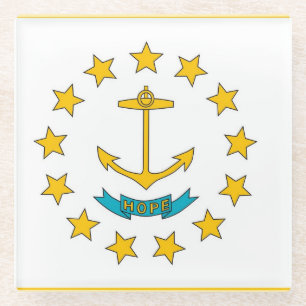 Glass coaster with flag of Rhode Island State, USA