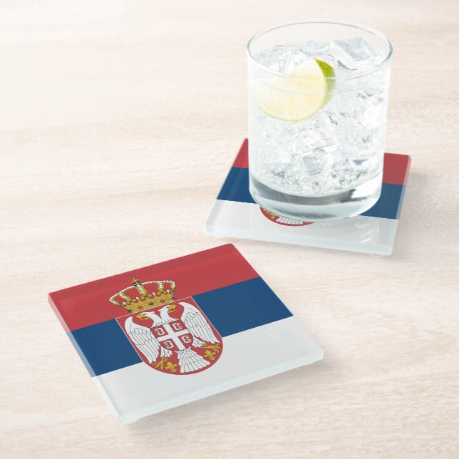 Glass coaster with flag of Serbia (Angled)