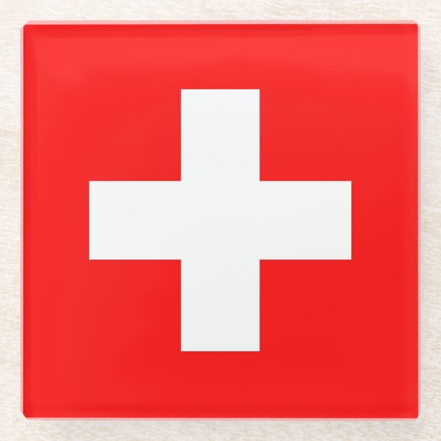 Glass coaster with flag of Switzerland (Front)