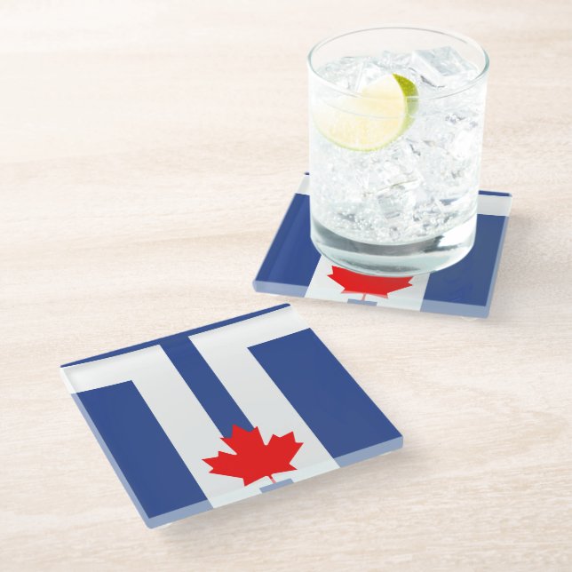 Glass coaster with flag of Toronto, Canada (Angled)
