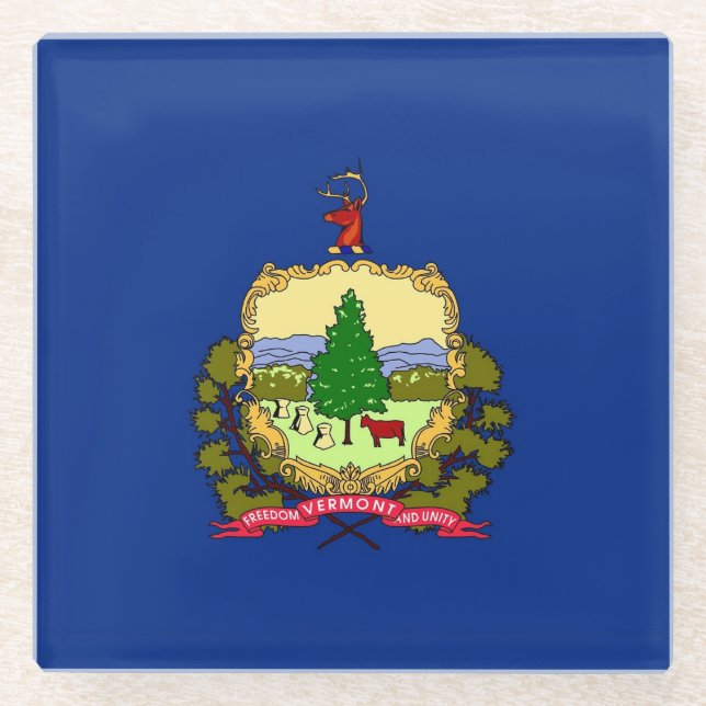Glass coaster with flag of Vermont State, USA (Front)