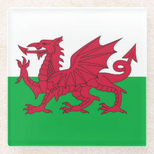Glass coaster with flag of Wales, UK