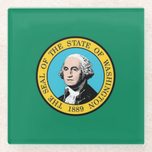Glass coaster with flag of Washington State, USA