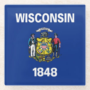Glass coaster with flag of Wisconsin State, USA