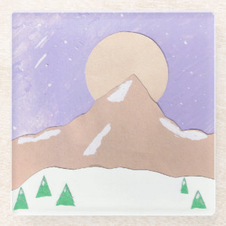 Glass Coaster with Mountain Scene