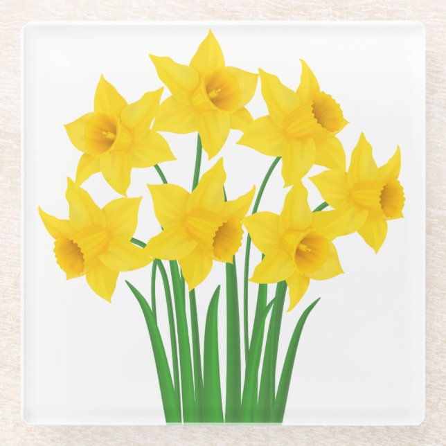 Glass Coaster-Yellow Daffodils Glass Coaster (Front)