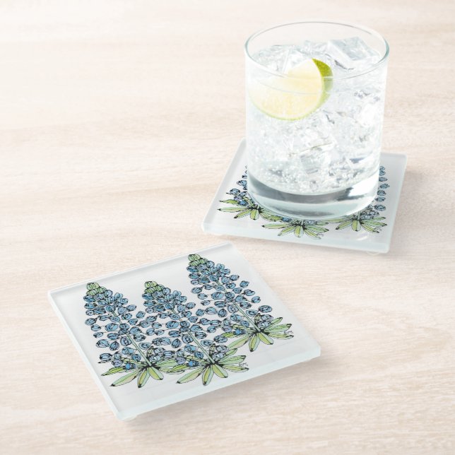 Glass Coasters - Texas Blue Bonnet Lupine (Angled)