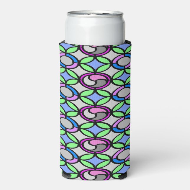 Glass colorful tiled pattern seltzer can cooler (Seltzer Front)