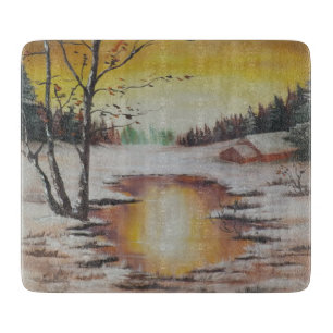 Glass Cutting Board Ann Hayes Painting Winter Scen