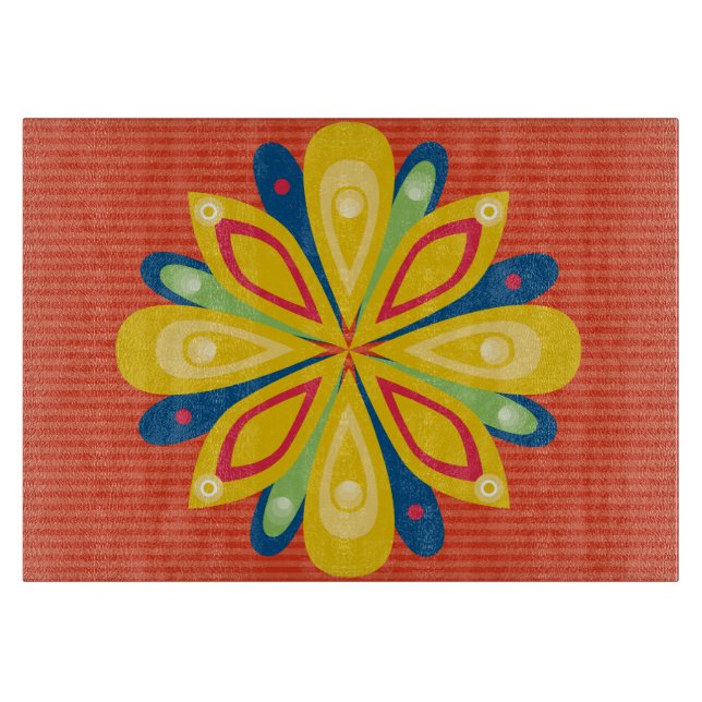 Glass Cutting Board Burst Red (Front)
