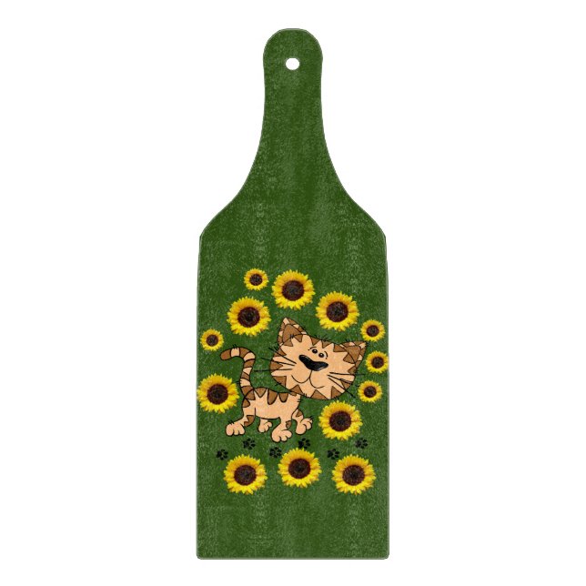 Glass Cutting Board Cat Floral Meow (Front)
