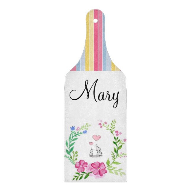 Glass Cutting Board Colorful Stripe Elephant (Front)