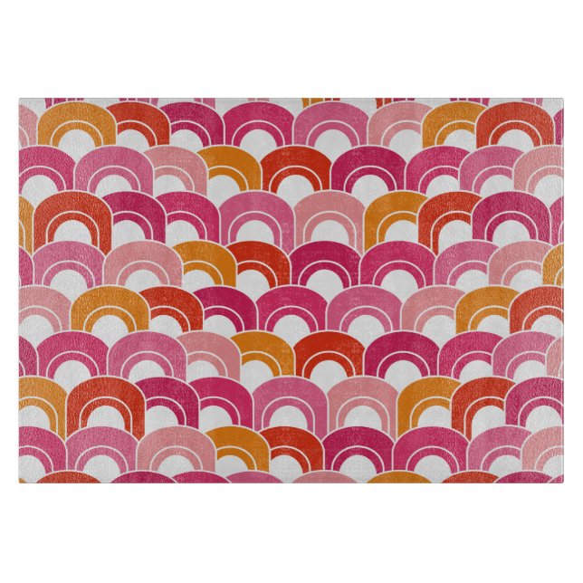 Glass Cutting Board Mod Waves Pink+ (Front)