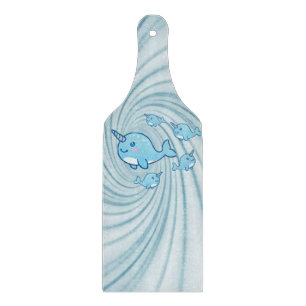 Glass Cutting Board Narwhal Blue