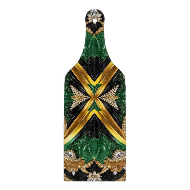 Glass cutting board paddle Jamaican Colors (Front)