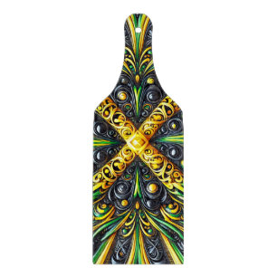 Glass cutting board paddle Jamaican Colors