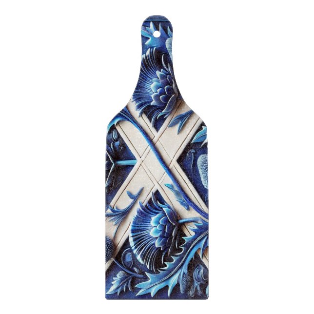 Glass cutting board paddle Scottish Thistles (Front)