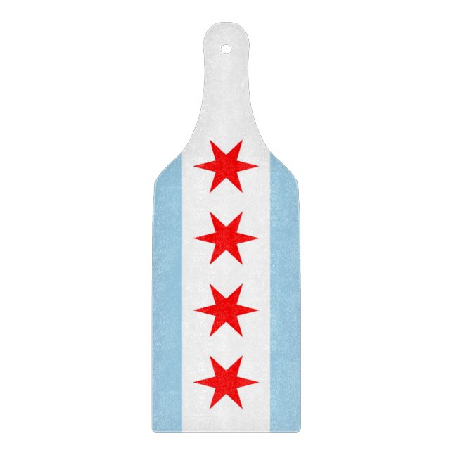 Glass cutting board paddle with Chicago flag (Front)