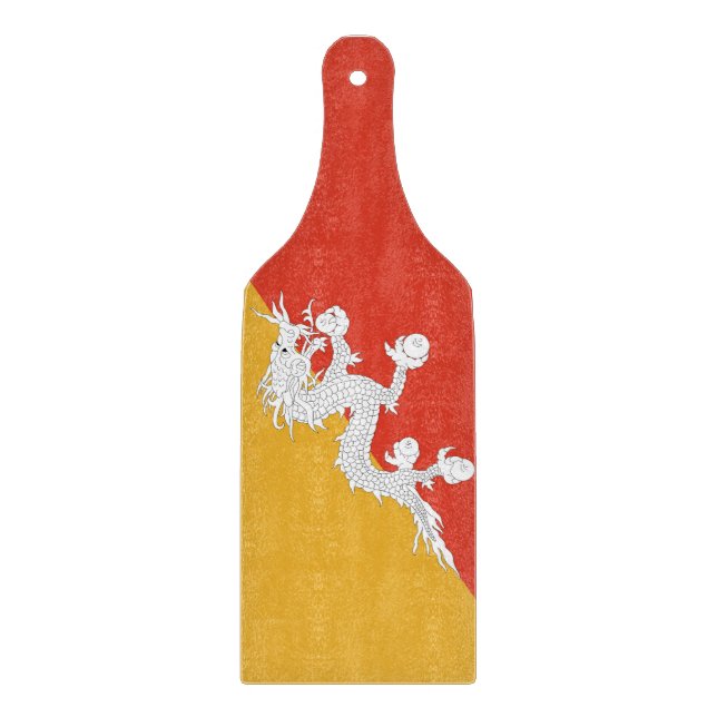 Glass cutting board paddle with flag of Bhutan (Front)
