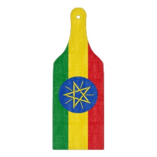 Glass cutting board paddle with flag of Ethiopia