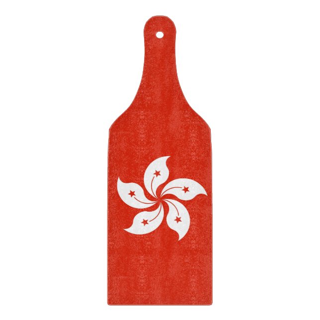 Glass cutting board paddle with flag of Hong Kong (Front)