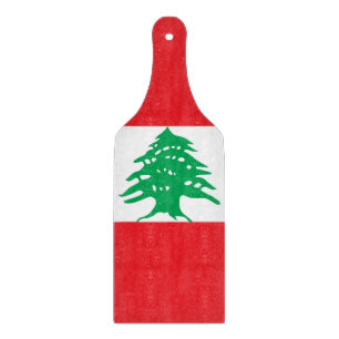 Glass cutting board paddle with flag of Lebanon