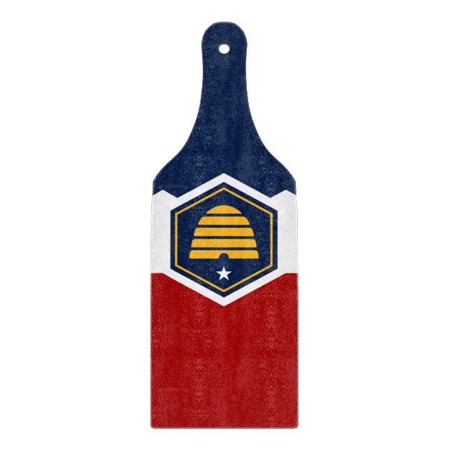 Glass cutting board paddle with flag Utah, USA (Front)