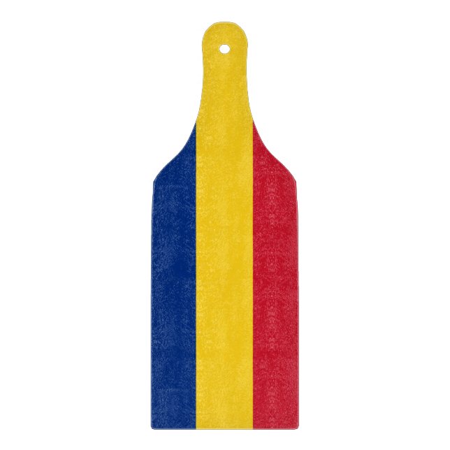 Glass cutting board paddle with Romania flag (Front)