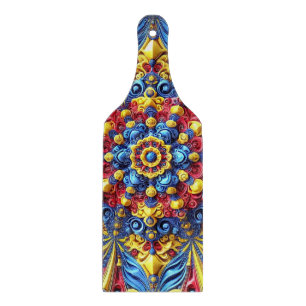 Glass cutting board paddle with Romanian Colors