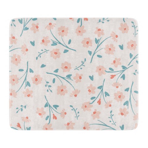 GLASS CUTTING BOARD  PALE PINK FLORAL PATTERN