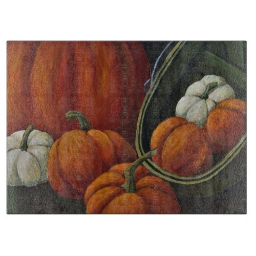 Glass Cutting Board Pumpkins  Green Basket