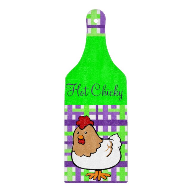 Glass Cutting Board Purple Green Chicken (Front)
