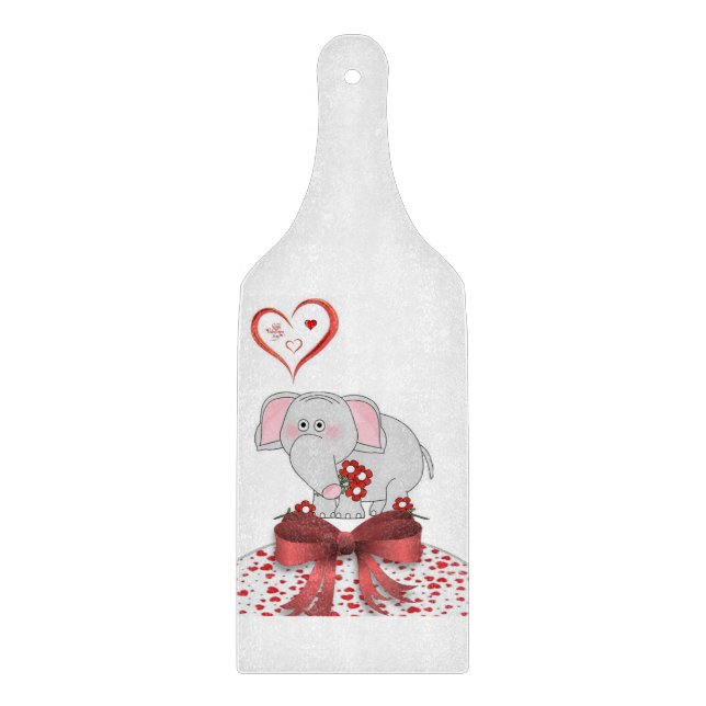Glass Cutting Board Valentine's Day Elephant (Front)