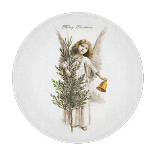 GLASS CUTTING BOARD : VINTAGE CHRISTMAS ANGEL