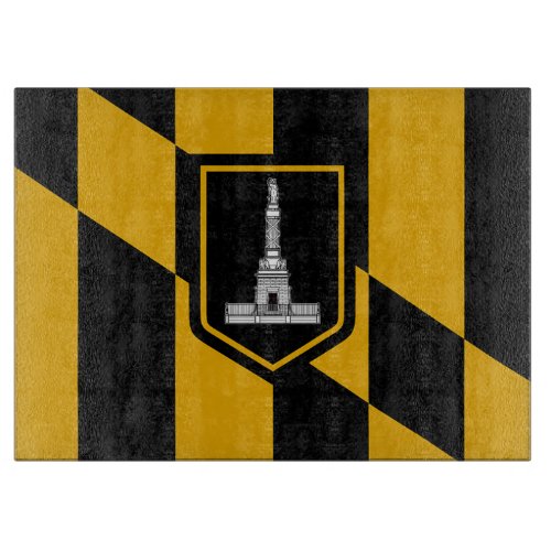 Glass cutting board with Flag of Baltimore City