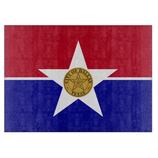 Glass cutting board with Flag of Dallas (Front)