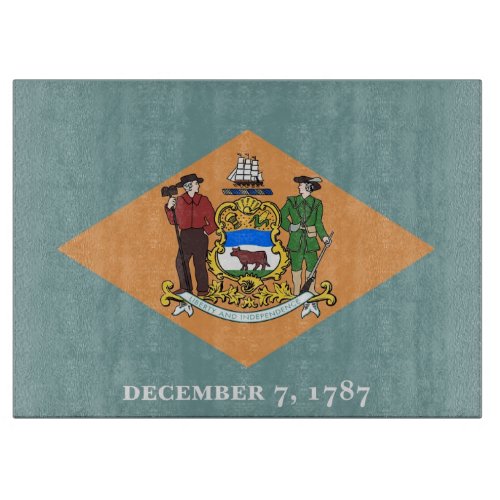 Glass cutting board with Flag of Delaware USA