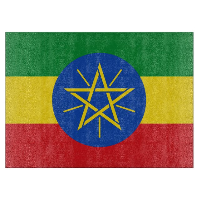 Glass cutting board with Flag of Ethiopia (Front)